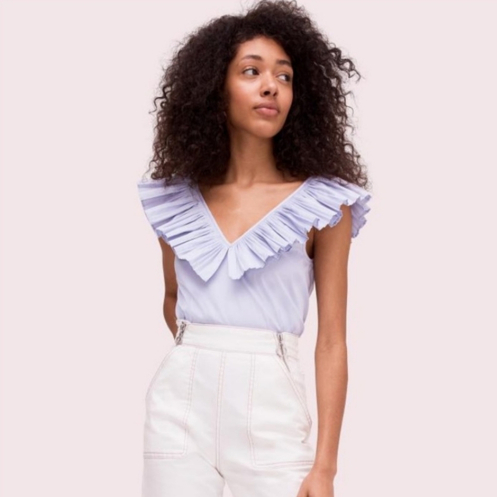 Kate Spade ruffle neck tie waist lilac blouse